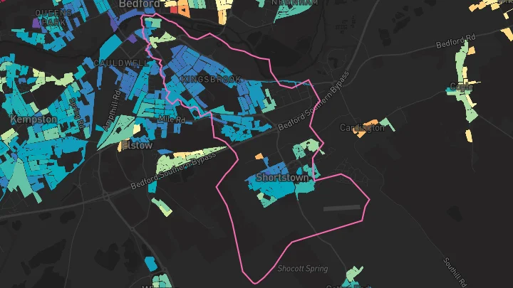 House price heatmap showing property values across Shortstown