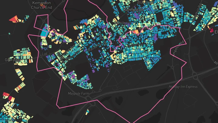 House price heatmap showing property values across Kempston