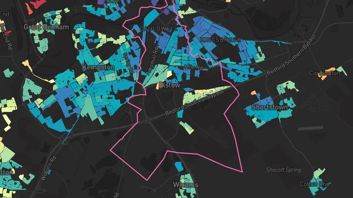 House price heatmap showing property values across Bedford