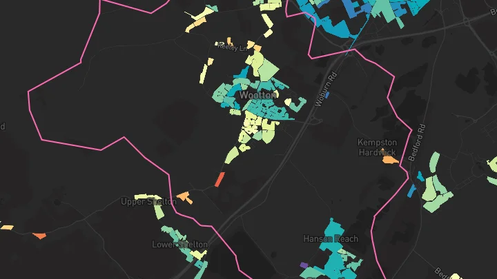 House price heatmap showing property values across Wootton