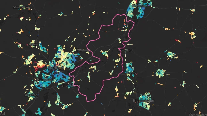 House price heatmap showing property values across Great Barford
