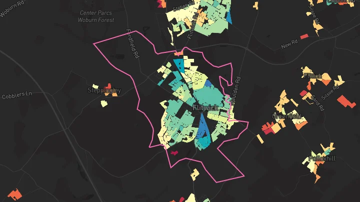 House price heatmap showing property values across Flitwick