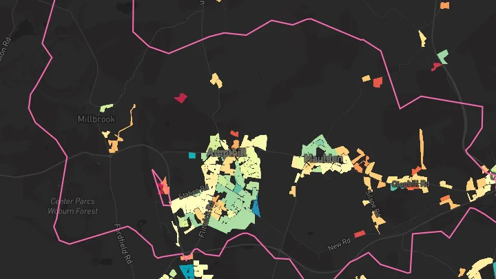 House price heatmap showing property values across Ampthill