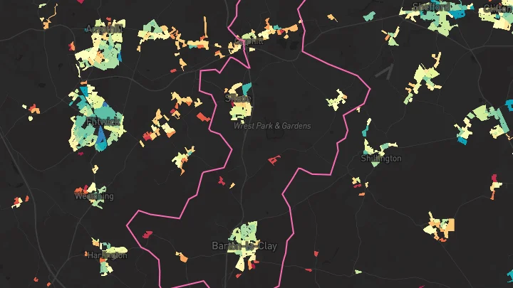 House price heatmap showing property values across Barton Le Clay