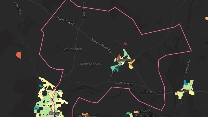 House price heatmap showing property values across Lavendon