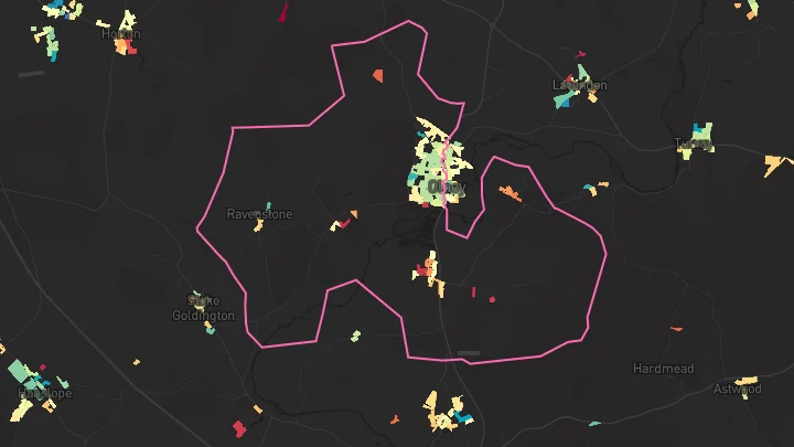 House price heatmap showing property values across Olney