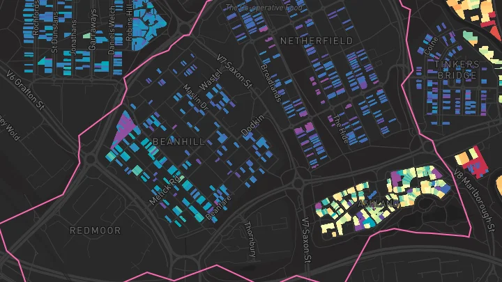 House price heatmap showing property values across Netherfield