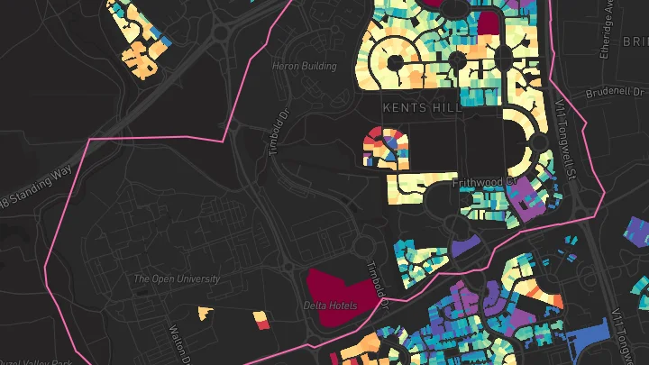 House price heatmap showing property values across Kents Hill