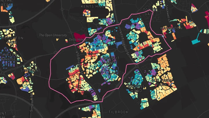 House price heatmap showing property values across Walnut Tree