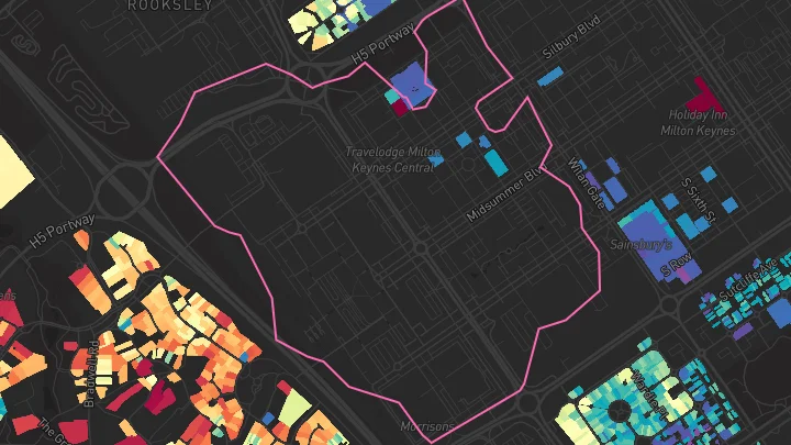 House price heatmap showing property values across Milton Keynes