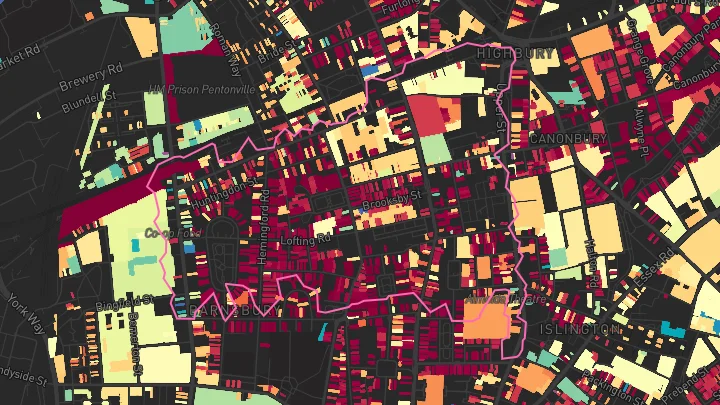 House price heatmap showing property values across Angel