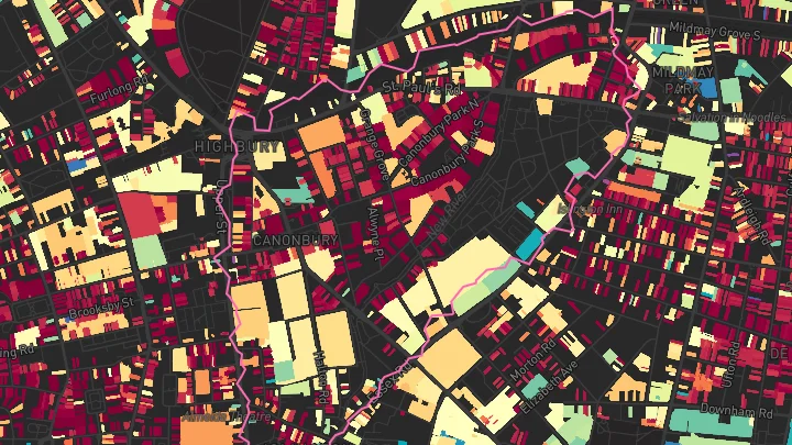 House price heatmap showing property values across Essex Road