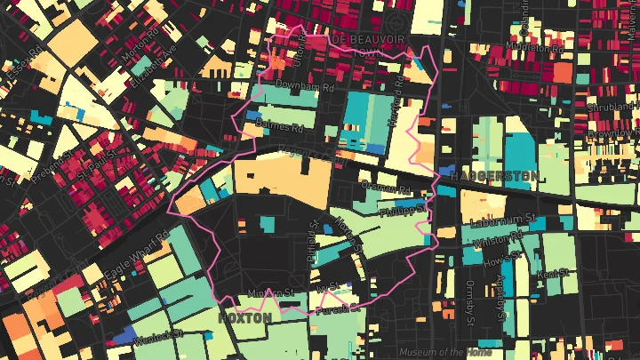 House price heatmap showing property values across Haggerston