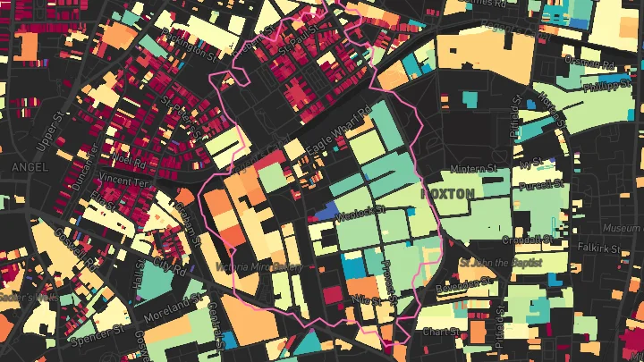 House price heatmap showing property values across Old Street