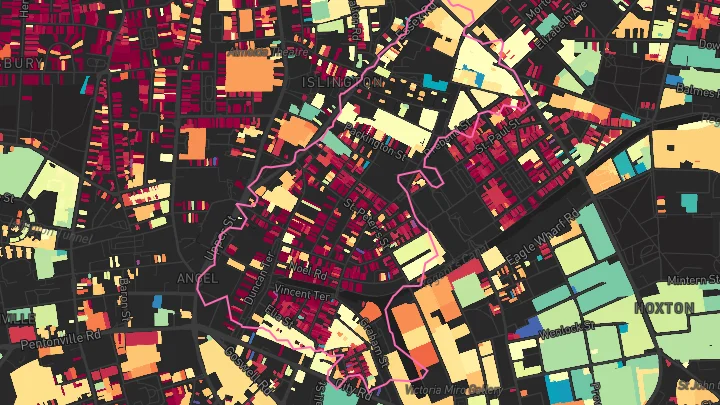 House price heatmap showing property values across Angel