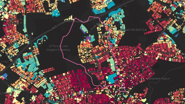House price heatmap showing property values across Highgate