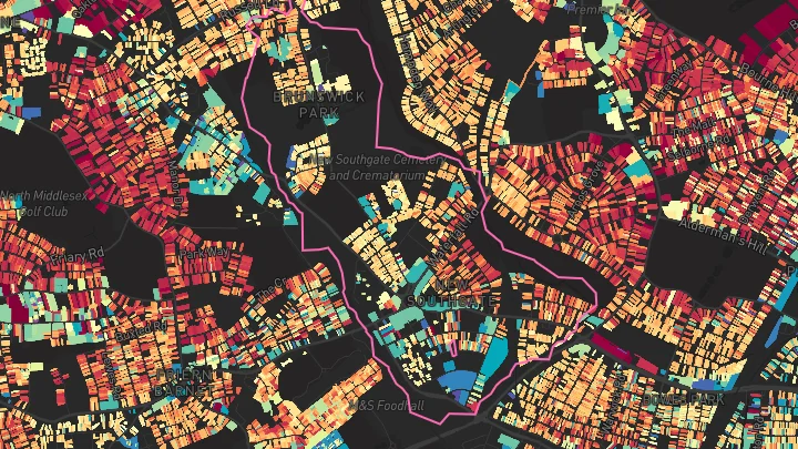 House price heatmap showing property values across New Southgate