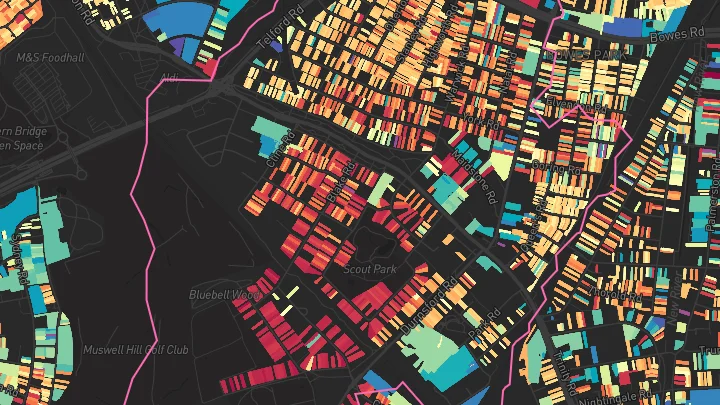 House price heatmap showing property values across Bounds Green