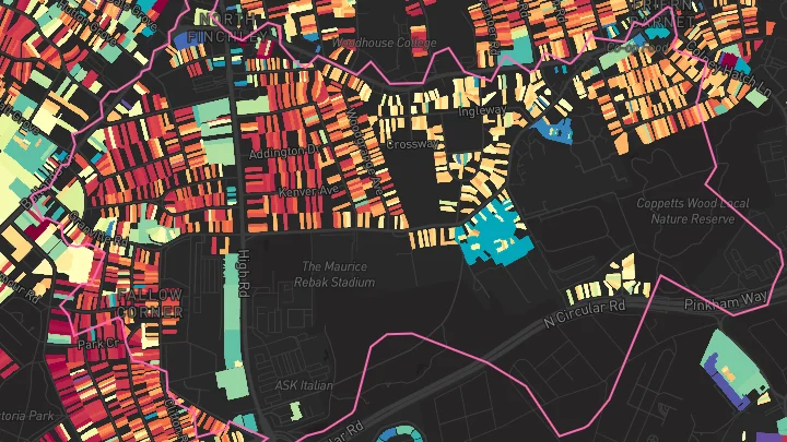 House price heatmap showing property values across Woodside Park