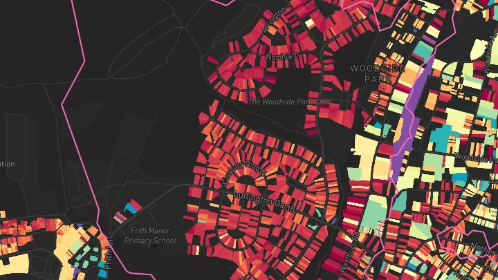 House price heatmap showing property values across Woodside Park