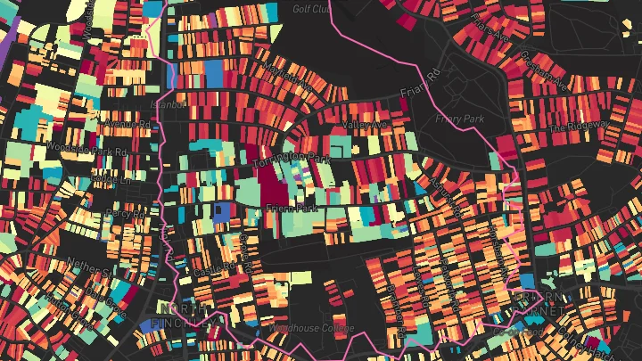 House price heatmap showing property values across Woodside Park