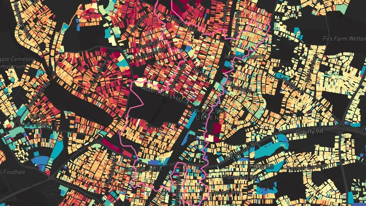 House price heatmap showing property values across Palmers Green