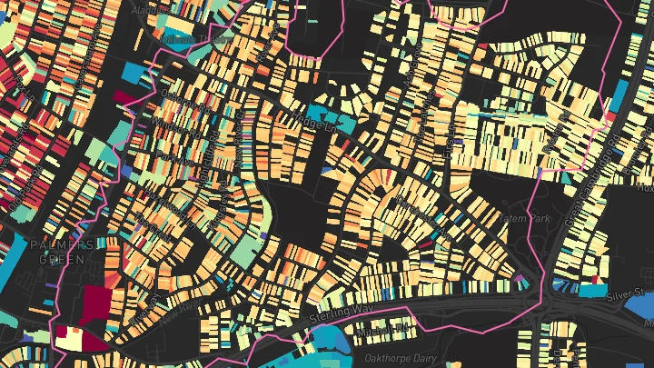 House price heatmap showing property values across Palmers Green
