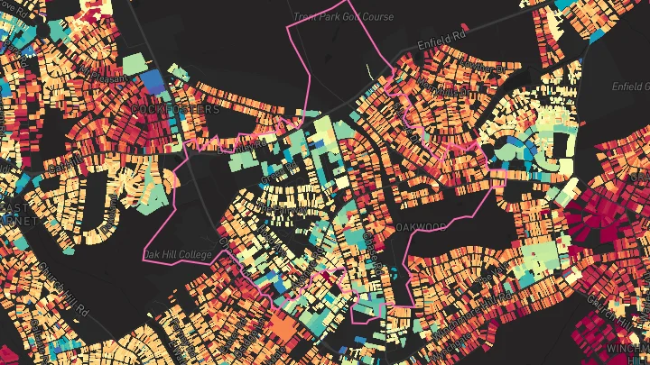 House price heatmap showing property values across Oakwood