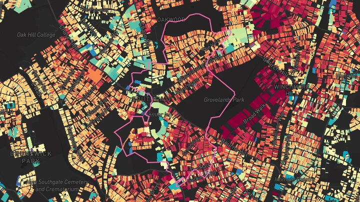 House price heatmap showing property values across Southgate