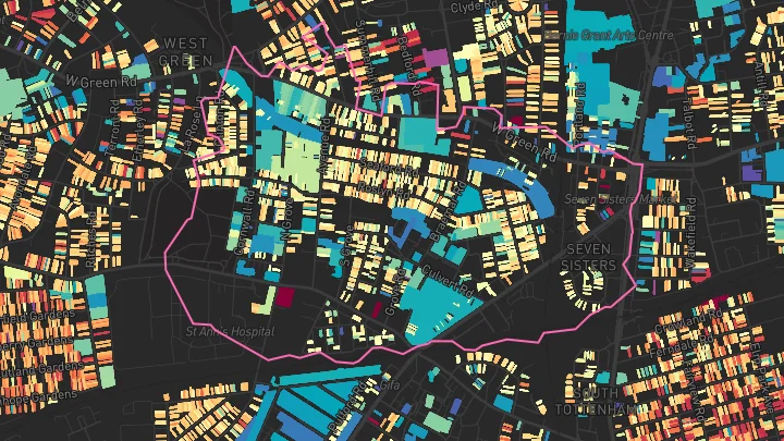 House price heatmap showing property values across Seven Sisters