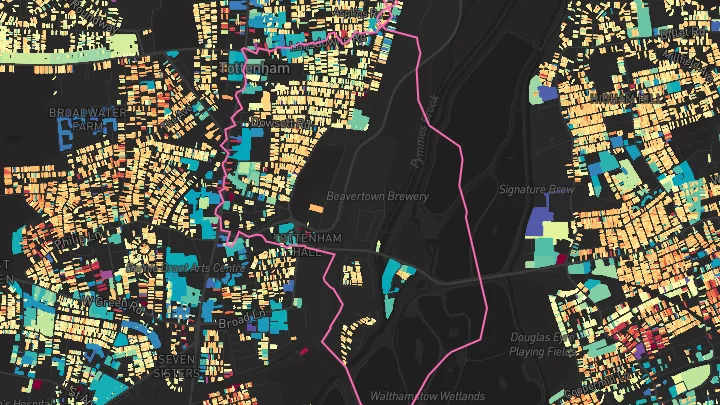 House price heatmap showing property values across Bruce Grove
