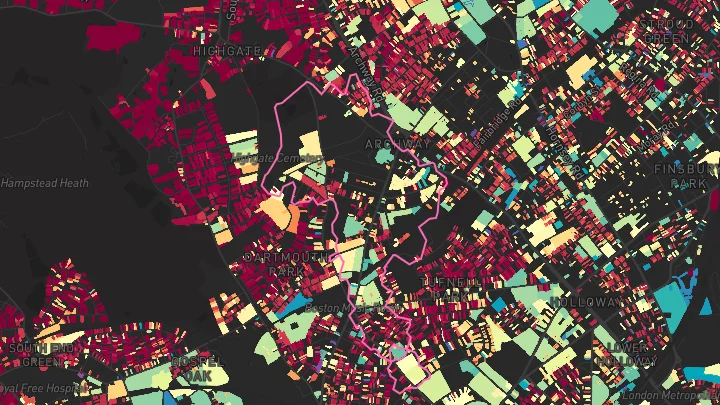 House price heatmap showing property values across Archway