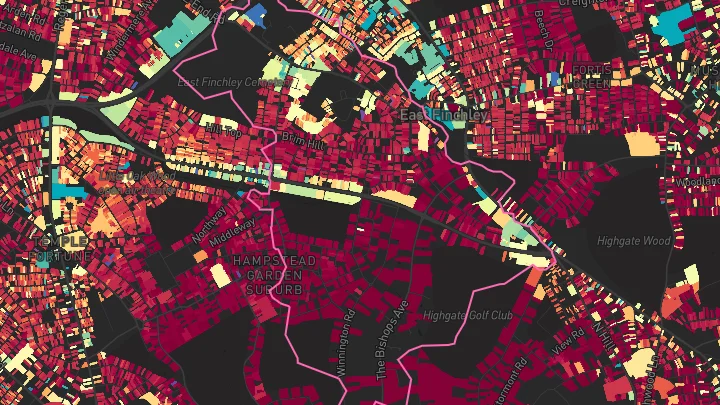 House price heatmap showing property values across East Finchley