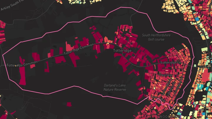 House price heatmap showing property values across Totteridge And Whetstone