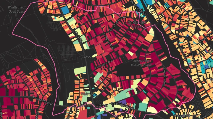 House price heatmap showing property values across Totteridge And Whetstone