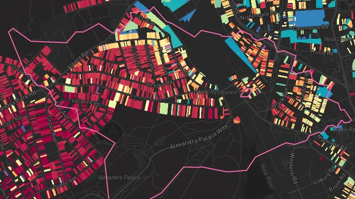 House price heatmap showing property values across Alexandra Palace