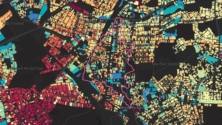 House price heatmap showing property values across Bowes Park