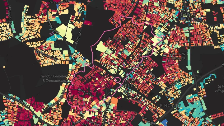 House price heatmap showing property values across Finchley Central