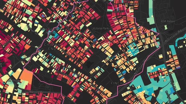 House price heatmap showing property values across Finchley Central