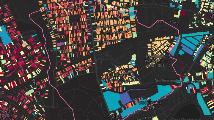 House price heatmap showing property values across Harringay Green Lanes