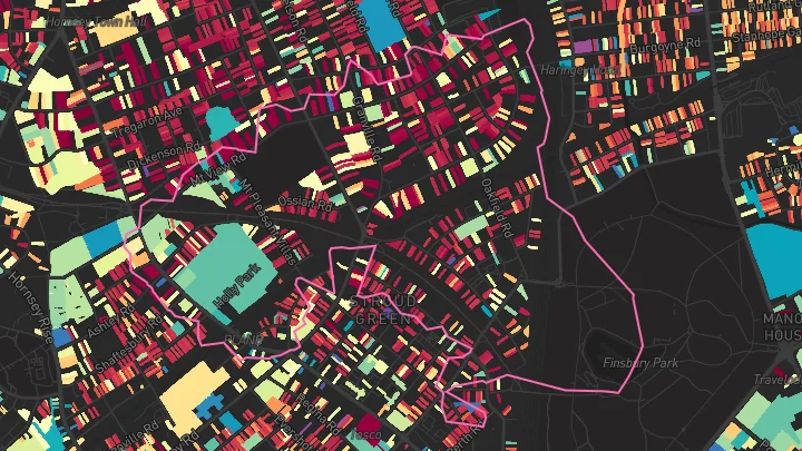 House price heatmap showing property values across Crouch Hill