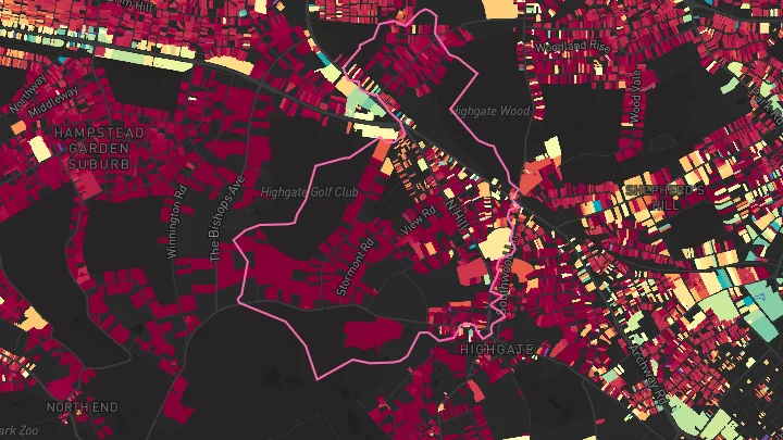 House price heatmap showing property values across Highgate
