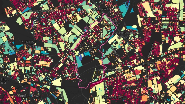 House price heatmap showing property values across Caledonian Road