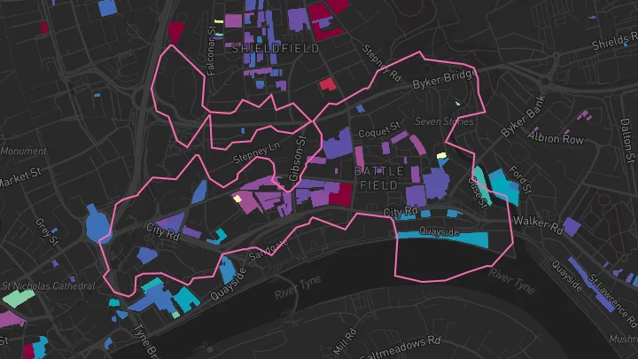 House price heatmap showing property values across Newcastle Upon Tyne