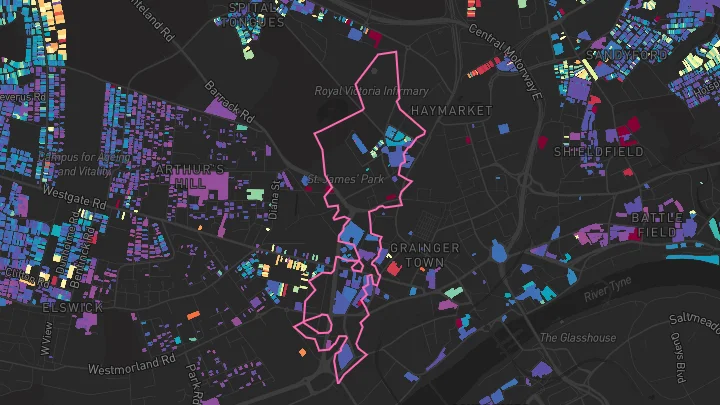 House price heatmap showing property values across Newcastle Upon Tyne