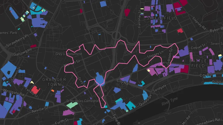 House price heatmap showing property values across Newcastle Upon Tyne