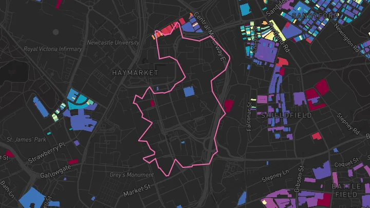 House price heatmap showing property values across Newcastle Upon Tyne