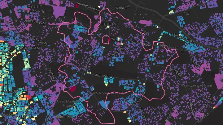 House price heatmap showing property values across Gateshead