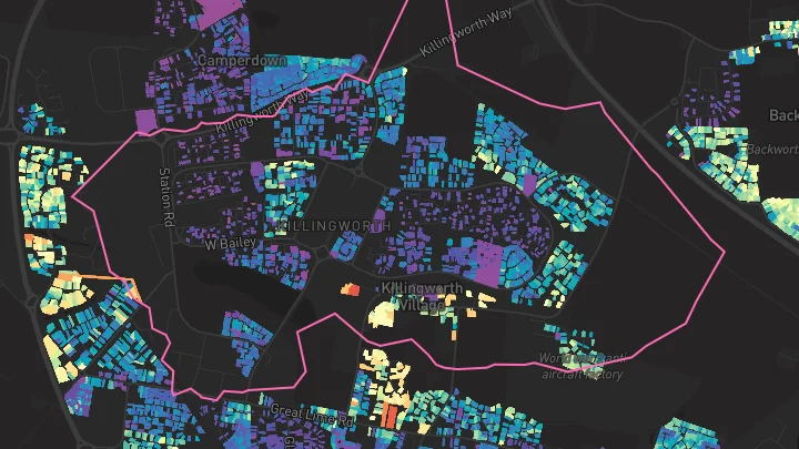 House price heatmap showing property values across Killingworth