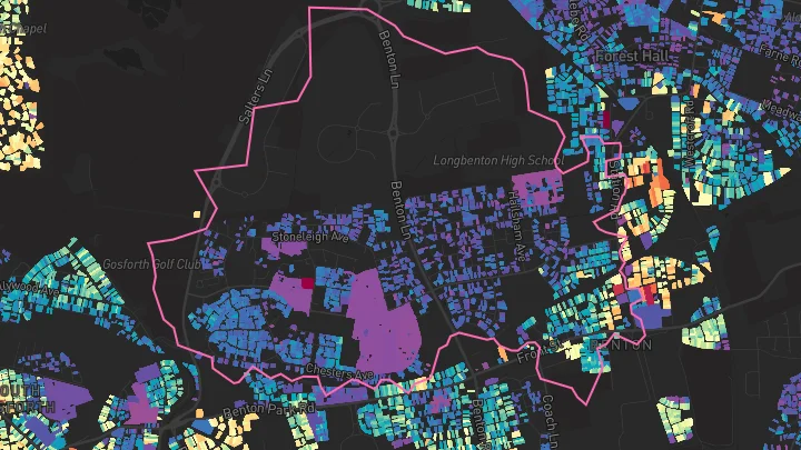 House price heatmap showing property values across Newcastle Upon Tyne